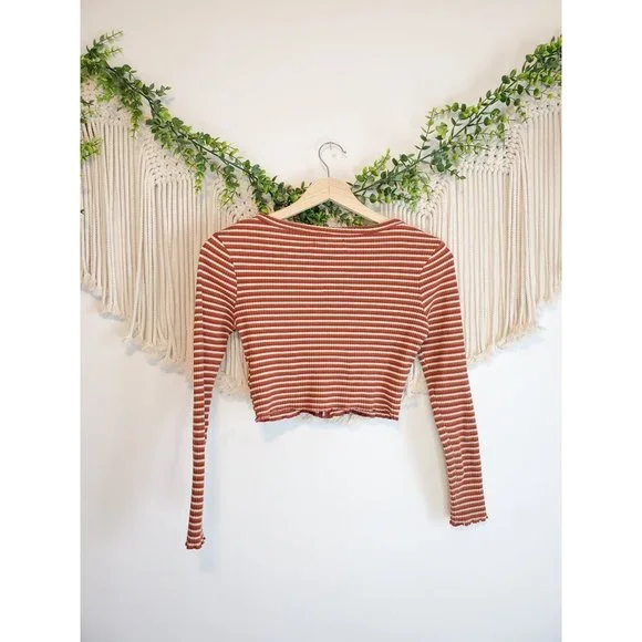 Urban Outfitters Retro Multicolor Striped Button Front Crop Top, Size Small - Picture 4 of 6